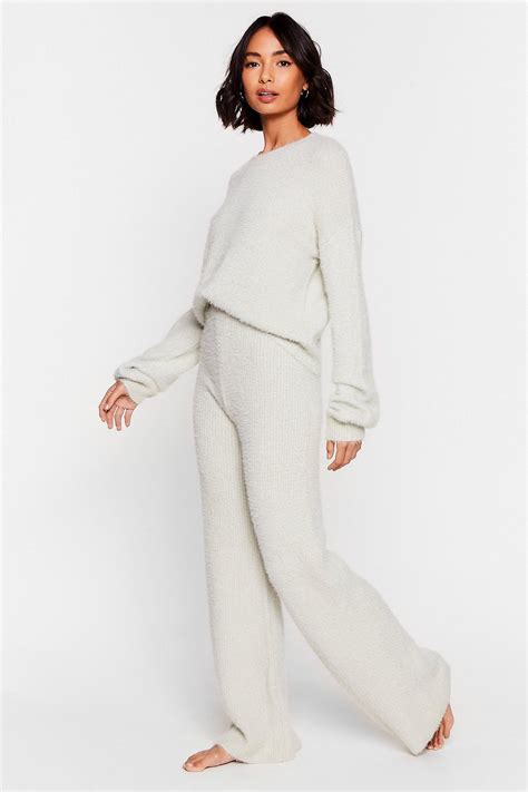 fuzzy knit lounge set.